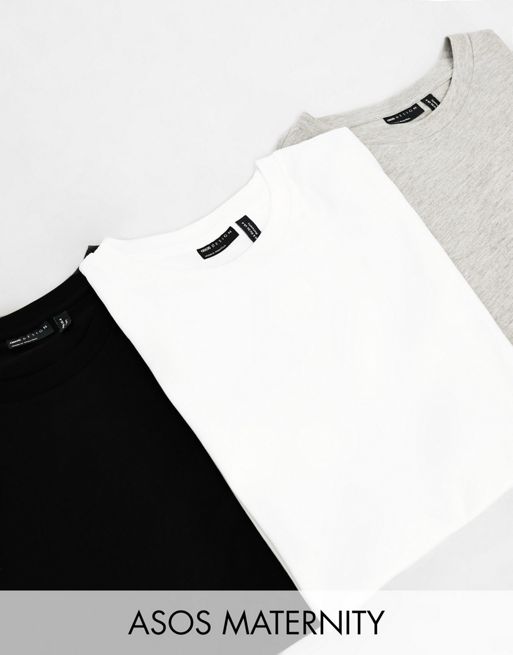 Pack de 3 camisetas con cuello redondo de mezcla de algodón Ultimate de FhyzicsShops DESIGN Maternity - MULTI