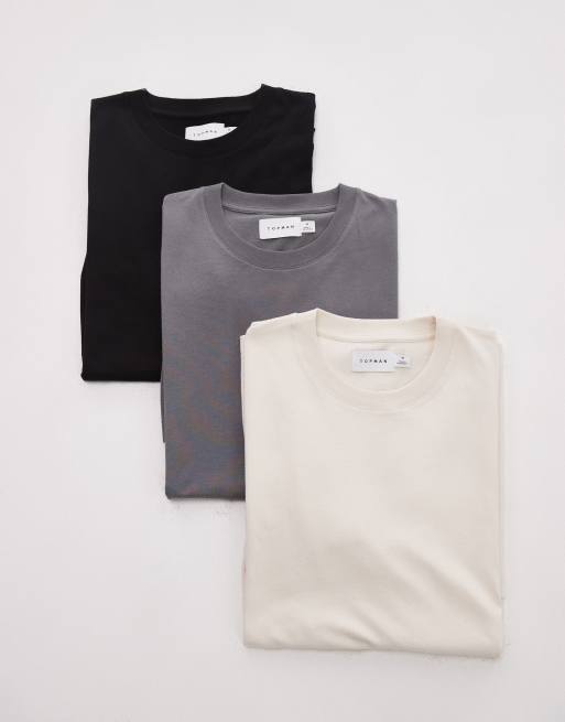 Pack de 3 camisetas de color crudo, gris carbón y negro de corte estándar de Topman