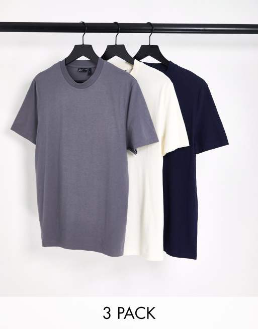 Pack de 3 camisetas de color gris, blanco y negro con cuello redondo de ASOS DESIGN