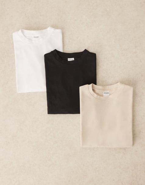 Pack de 3 camisetas de color negro, blanco y crema extragrandes de Selected Homme - view 1