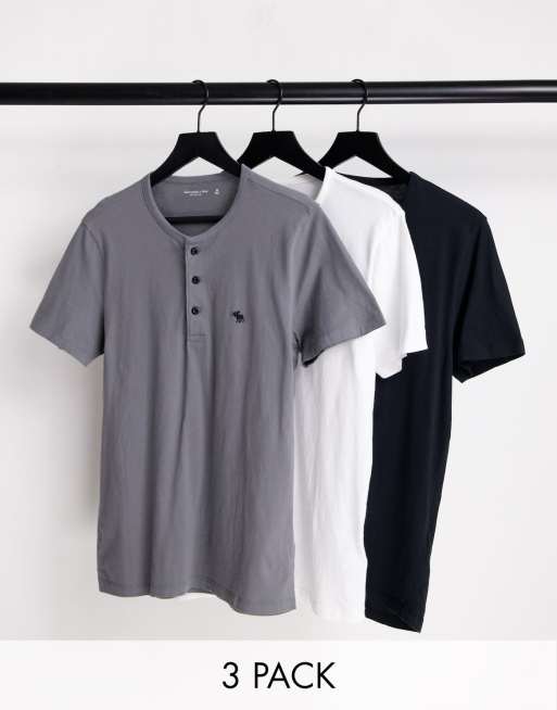 Pack de 3 camisetas de color negro, blanco y gris jaspeado con cuello panadero y logo de Abercrombie & Fitch