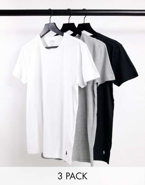 Pack de 3 camisetas de color negro, gris y blanco con logo de caballo de Polo Ralph Lauren - view 1