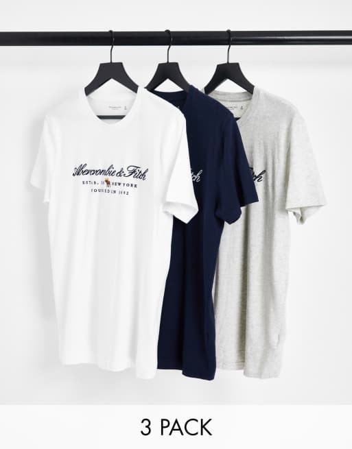 Pack de 3 camisetas de colores con logo en el pecho de Abercrombie & Fitch
