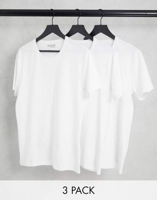 Pack de 3 camisetas de cuello redondo en blanco de Selected Homme