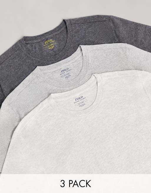 Pack de 3 camisetas de estar por casa de color gris, carbón y jaspeado con logo de Polo Ralph Lauren