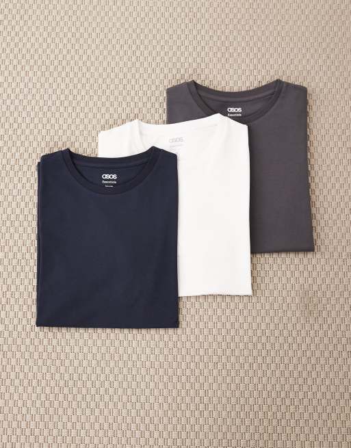 Pack de 3 camisetas de varios colores ajustadas básicas de ASOS DESIGN