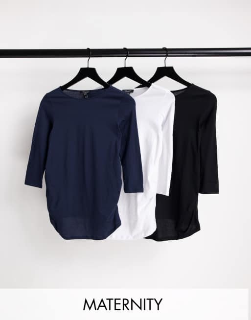 Pack de 3 camisetas de varios colores con mangas 3/4 de New Look Maternity