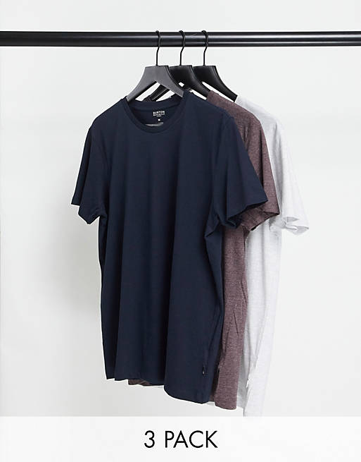 Pack de 3 camisetas en color azul marino, burdeos y hielo jaspeado de Burton Menswear