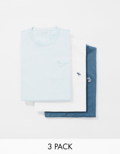 Pack de 3 camisetas en tonos azules y blanco con logo de Abercrombie & Fitch