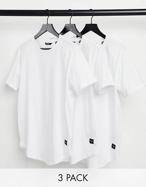 Pack de 3 camisetas largas blancas con bajo redondeado de Only & Sons