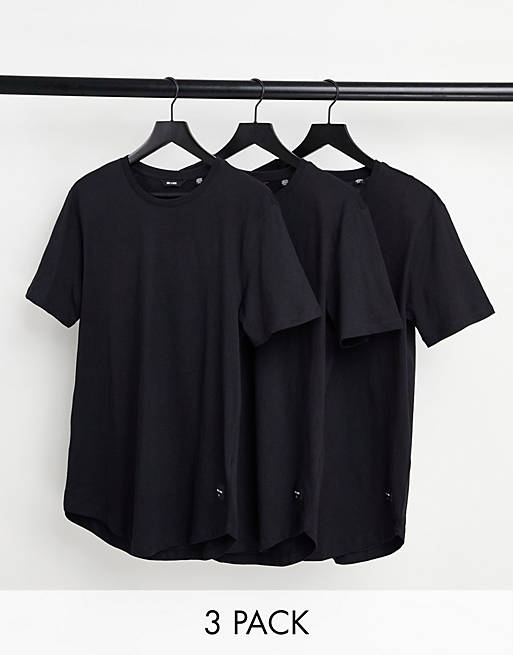Pack de 3 camisetas largas negras con bajo redondeado de Only & Sons