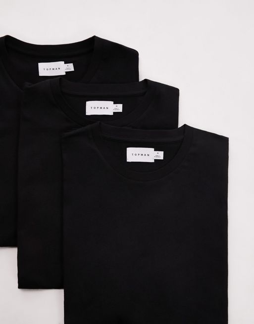 Pack de 3 camisetas negras de corte clásico de Topman