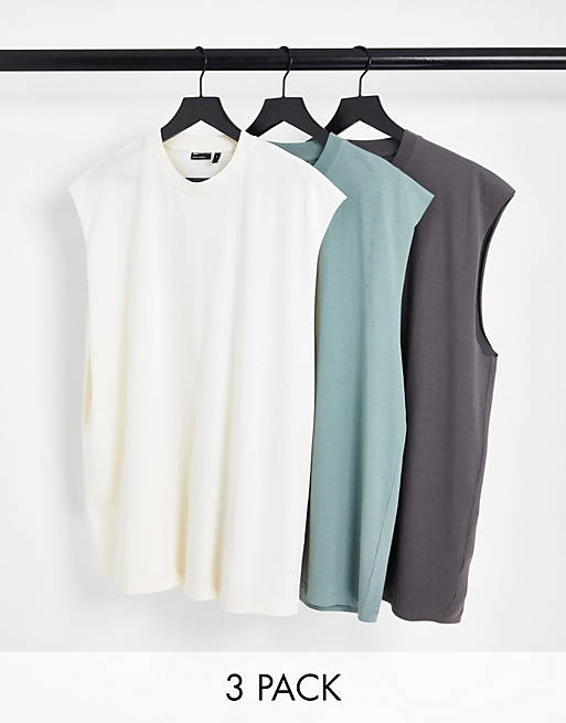 Hombre Other | Pack de 3 camisetas sin mangas de varios colores de ASOS DESIGN - WQ46639