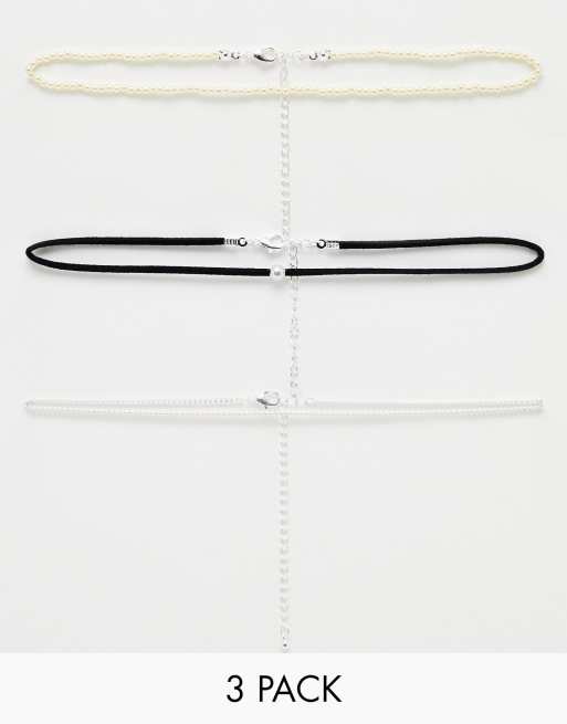 Pack de 3 gargantillas con diseño de cordón con perla y cadena de perlas de ASOS DESIGN