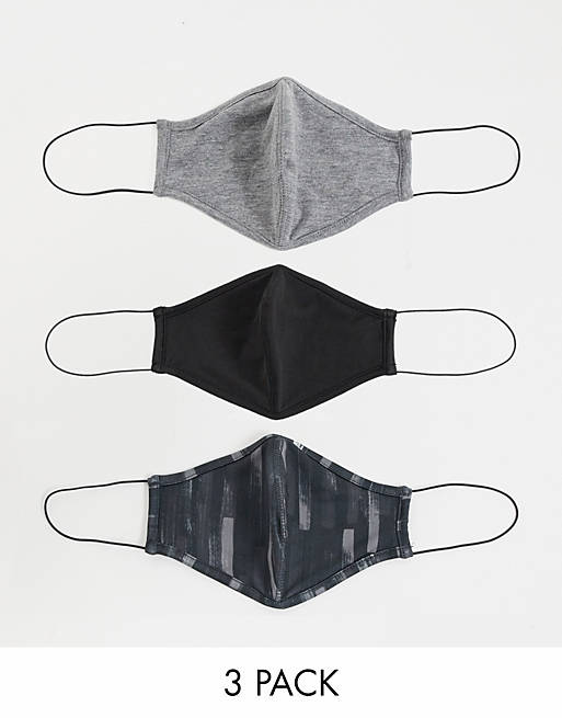 Pack de 3 mascarillas de color negro, gris y estampada de Only & Sons