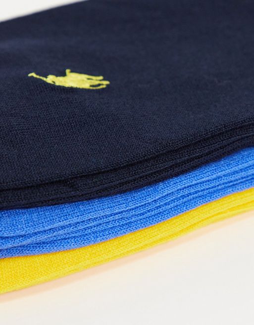 Pack de 3 pares de calcetines amarillos y azul marino de algodón