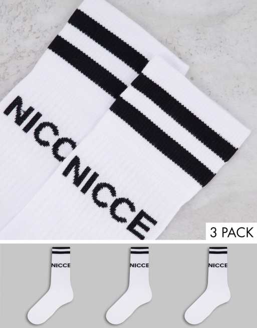 Pack de 3 pares de calcetines blancos deportivos con logo de Nicce