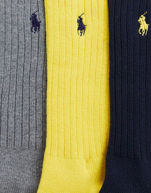 Pack de 3 pares de calcetines amarillos y azul marino de algodón de Polo  Ralph Lauren