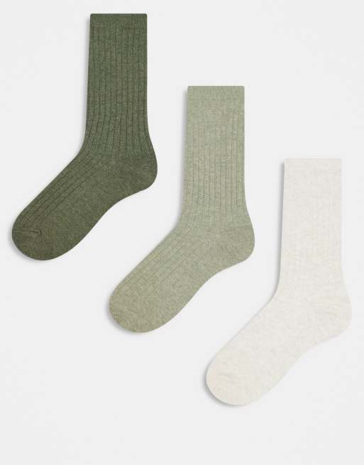 Pack de 3 pares de calcetines de color blanco hueso y caqui de canalé de Weekday