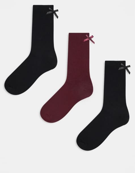 Pack de 3 pares de calcetines de color burdeos y variado con lazo de JJXX - view 1