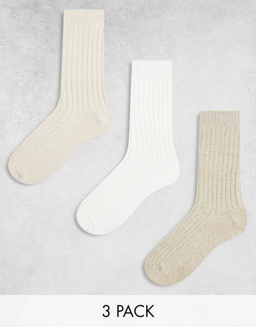 Pack de 3 pares de calcetines de colores neutros de canalé de ASOS DESIGN