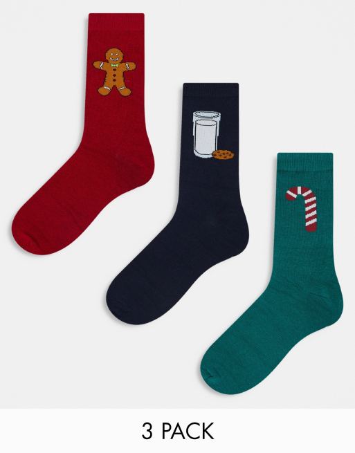 Pack de 3 pares de calcetines de varios colores con diseños navideños y caja de regalo de Jack & Jones