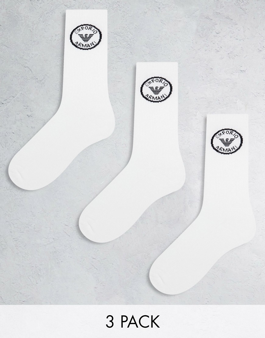pack de 3 pares de calcetines deportivos blancos con detalle de logo de emporio armani bodywear