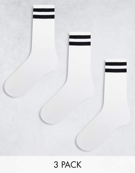 Pack de 3 pares de calcetines deportivos blancos con detalle de rayas de New Look - view 1