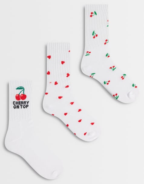 Pack de 3 pares de calcetines deportivos blancos con detalles de cerezas de Vero Moda - view 1