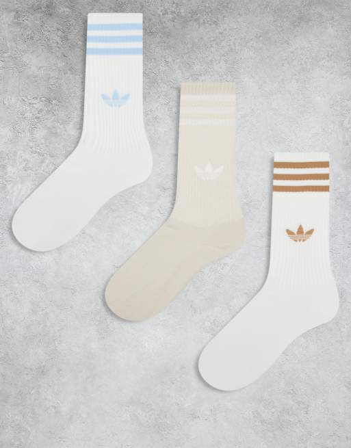 Pack de 3 pares de calcetines deportivos blancos y beis con trébol adicolor de adidas Originals