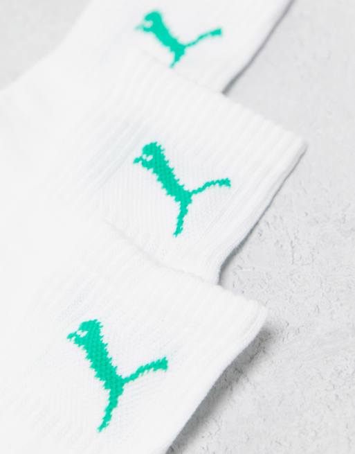 TRIPACK CALCETINES PUMA BLANCOS ALTOS FRANJA VERDE LOGO