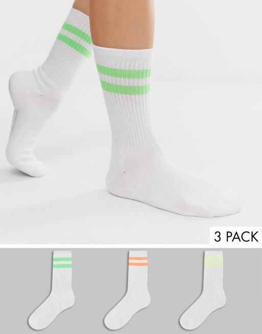 Pack de 3 pares de calcetines deportivos con rayas en color neón de French Connection