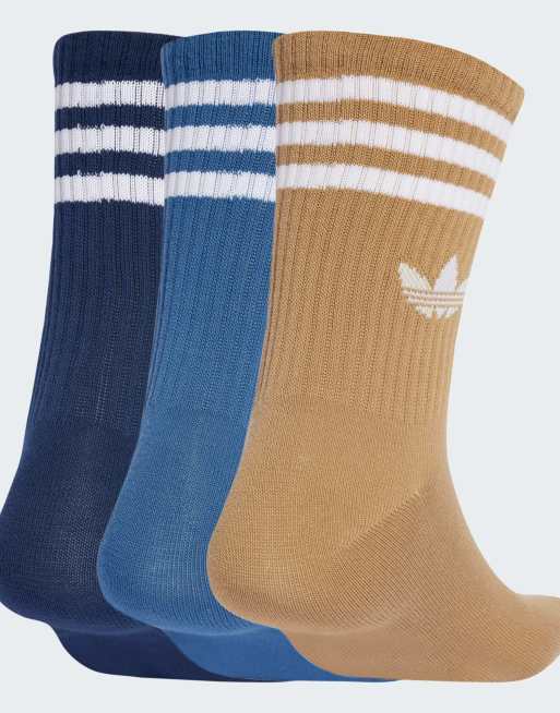 Pack de 3 pares de calcetines deportivos de color azul ceniza, azul añil nocturno y cartón con 3 rayas de adidas Originals