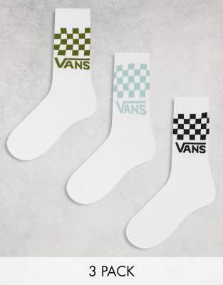 Pack de 3 pares de calcetines deportivos de color blanco con cuadros grises, negros y azules clásicos de Vans