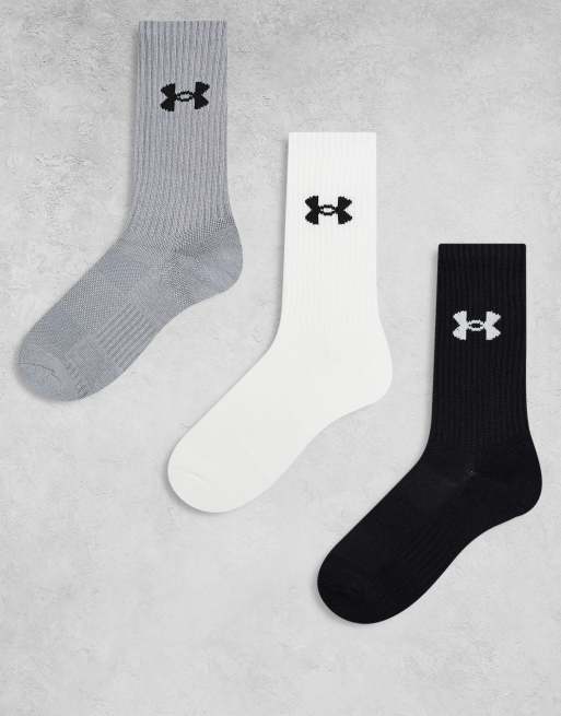 Pack de 3 pares de calcetines deportivos de color blanco, gris acero y negro Performance de Under Armour