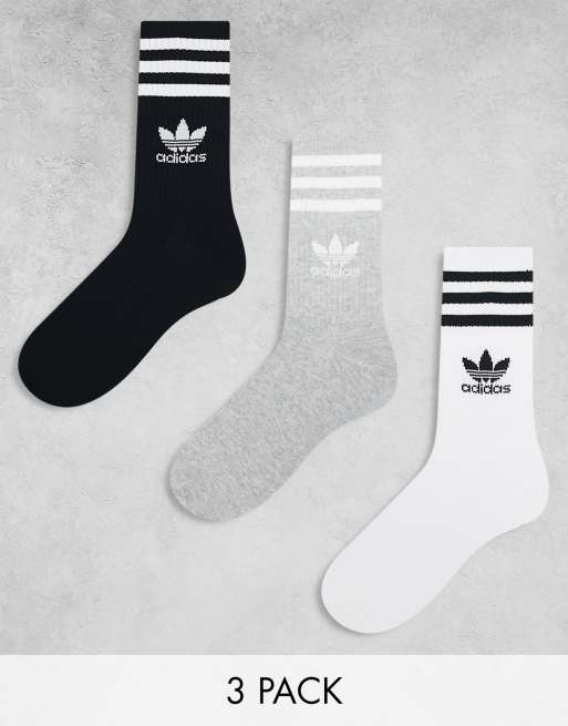 Pack de 3 pares de calcetines deportivos de color blanco, gris y negro de media caña de adidas Originals