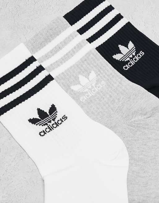 Pack de 3 pares de calcetines deportivos de color blanco gris y negro de media ca a de adidas Originals