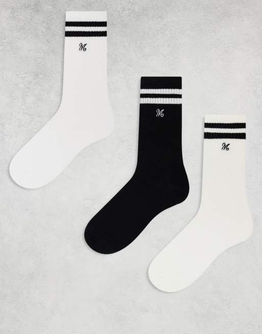 Pack de 3 pares de calcetines deportivos de color blanco y negro con rayas de Monki
