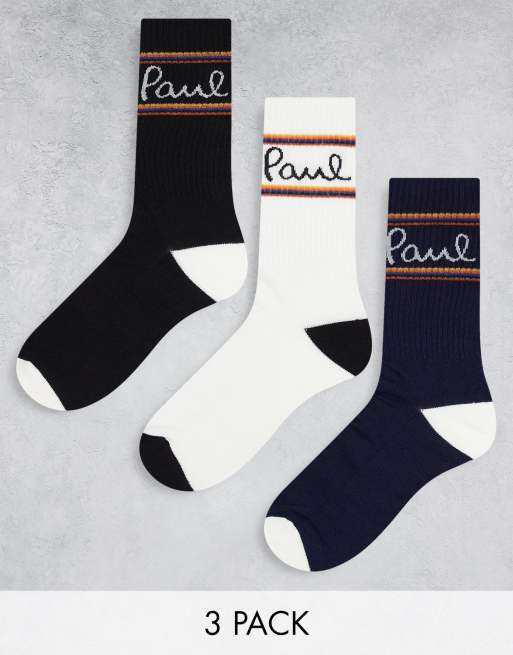 Pack de 3 pares de calcetines deportivos de color blanco y negro de Paul Smith