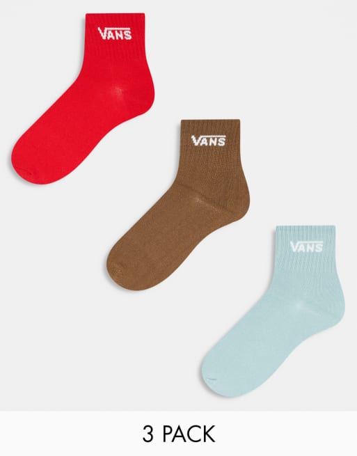 Pack de 3 pares de calcetines deportivos de color rojo, marrón y gris de media caña clásicos de Vans