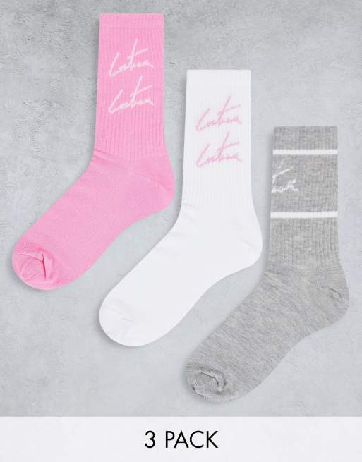 Pack de 3 pares de calcetines deportivos de color rosa, blanco y gris de The Couture Club