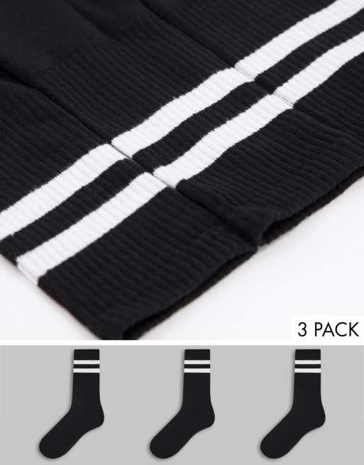 Pack de 3 pares de calcetines deportivos negros con rayas de New Look