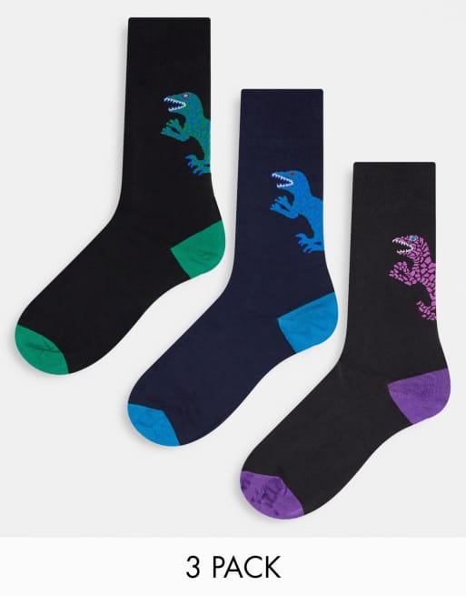 Pack de 3 pares de calcetines multicolores con diseño de dinosaurios de Paul Smith