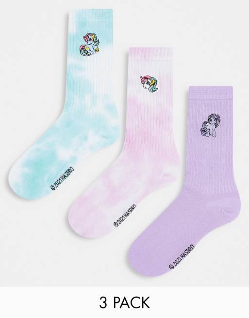 Pack de 3 pares de calcetines multicolores con estampado de canalé My Little Pony de ASOS DESIGN