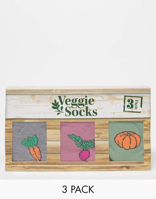 Pack de 3 pares de calcetines multicolores con estampados de verduras y caja de regalo de Orrsum Sock Company