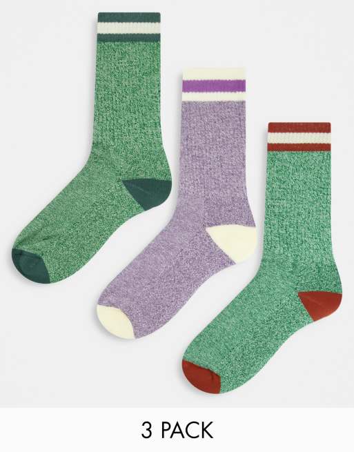 Pack de 3 pares de calcetines para botas de color verde y morado jaspeado de ASOS DESIGN