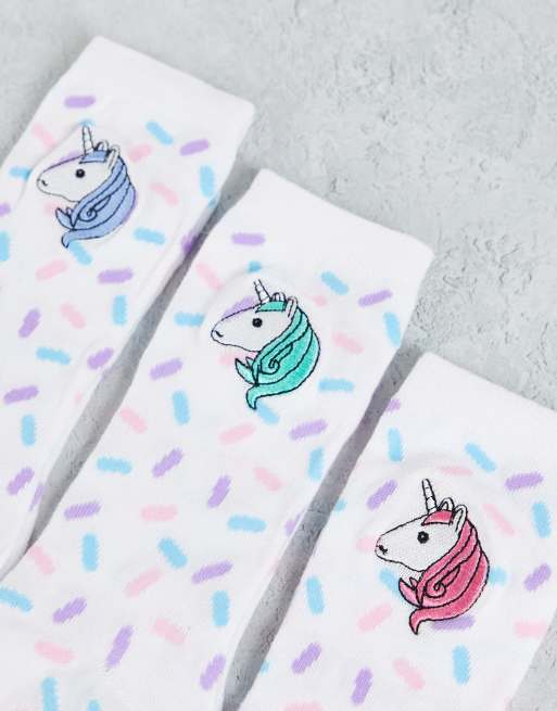 Pack de 3 pares de calcetines tobilleros blancos Unicorn de Brave Soul , 2 de 4