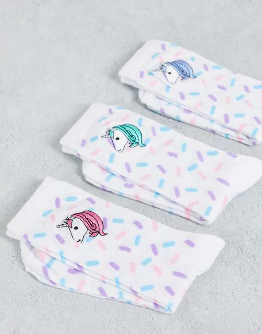 Pack de 3 pares de calcetines tobilleros blancos Unicorn de Brave Soul , 4 de 4