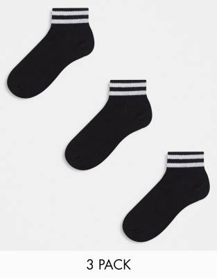 Pack de 3 pares de calcetines tobilleros de color negros y blancos a rayas de French Connection