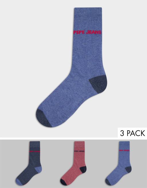 Pack de 3 pares de calcetines tobilleros mixtos en granate y azul Jamil de Pepe Jeans